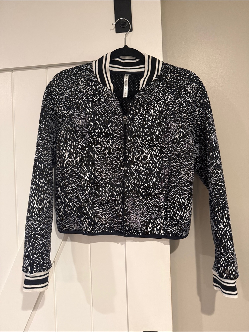 Fabletics Striped Collar Black & White Patterned Bomber Jacket